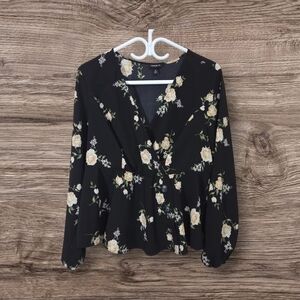 Torrid Black Floral Peplum Blouse Size 0